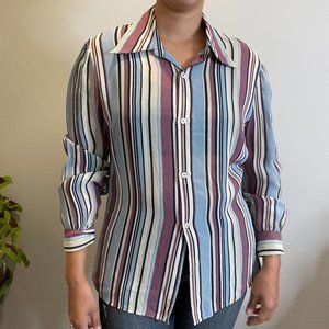 Vintage Blouse with Multicolour Striped  -8-